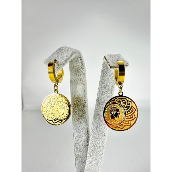 Gold Lira Desenli Küpe